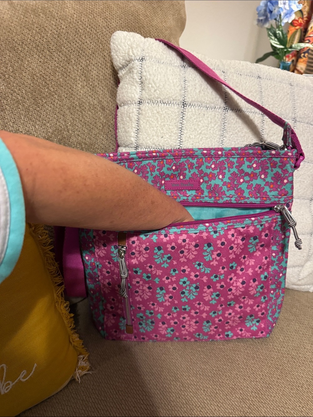 Vera Bradley Pink and Teal Floral Crossbody Bag - Picture 3 of 5